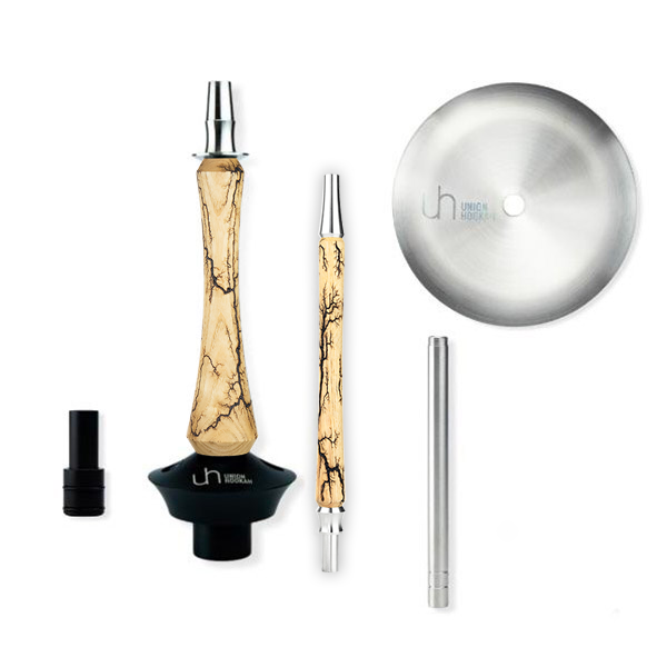union hookah sleek volt in light wooden color with matching wooden mouthpiece and charcoal plate
