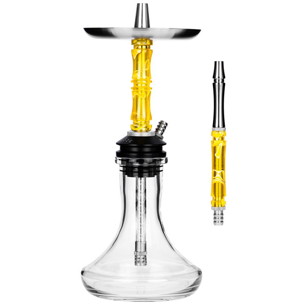 moze breeze two in wavy yellow color with mouthpiece and mini drop vase