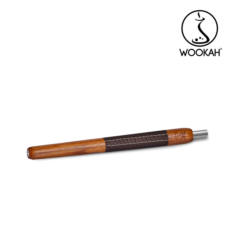 wookah wooden mouthpiece in teak with brown leather handle