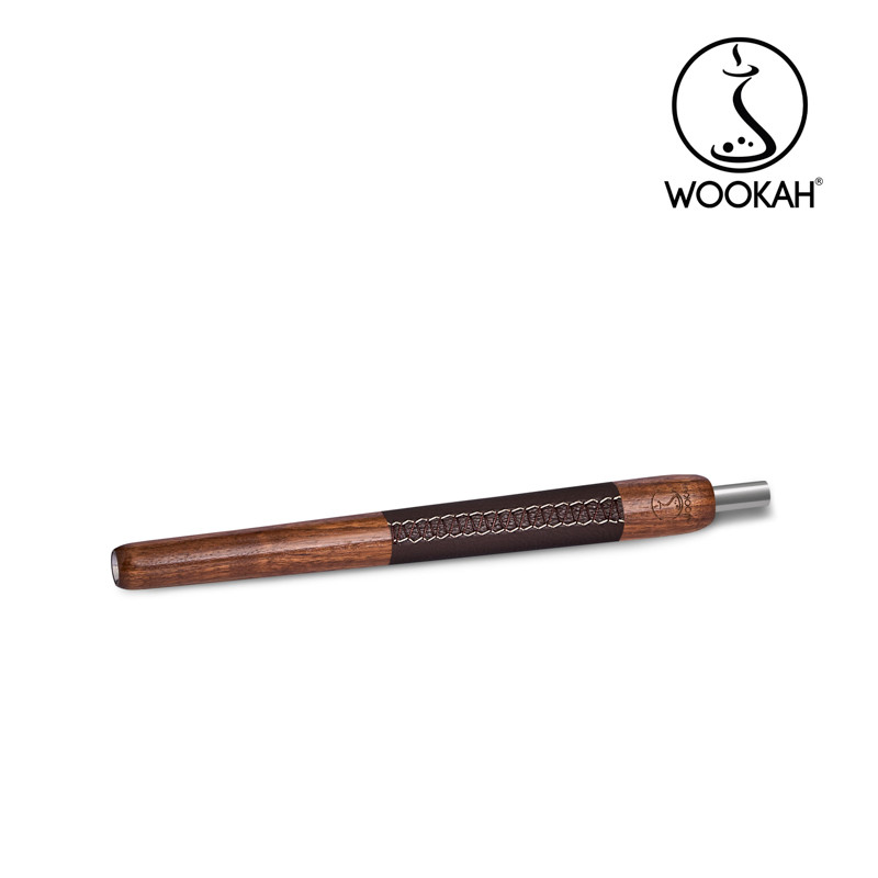 wookah wooden mouthpiece in walnut color with brown leather handle