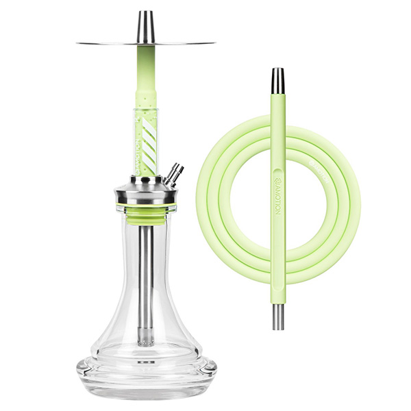 moze shisha amotion futr in lime color. with vase mouthpiece and matching hose