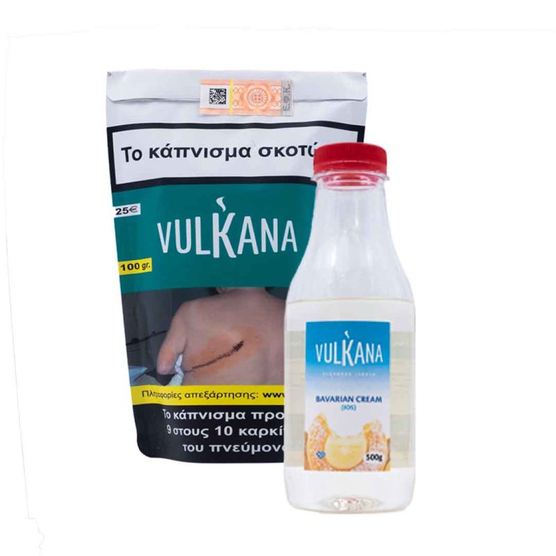 vulkana tobacco bavarian cream flavor 500gr of flavor. vulkana ελληνικός καπνός για ναργιλέ με γεύση κρέμα βααρίας 500 γραμμάρια