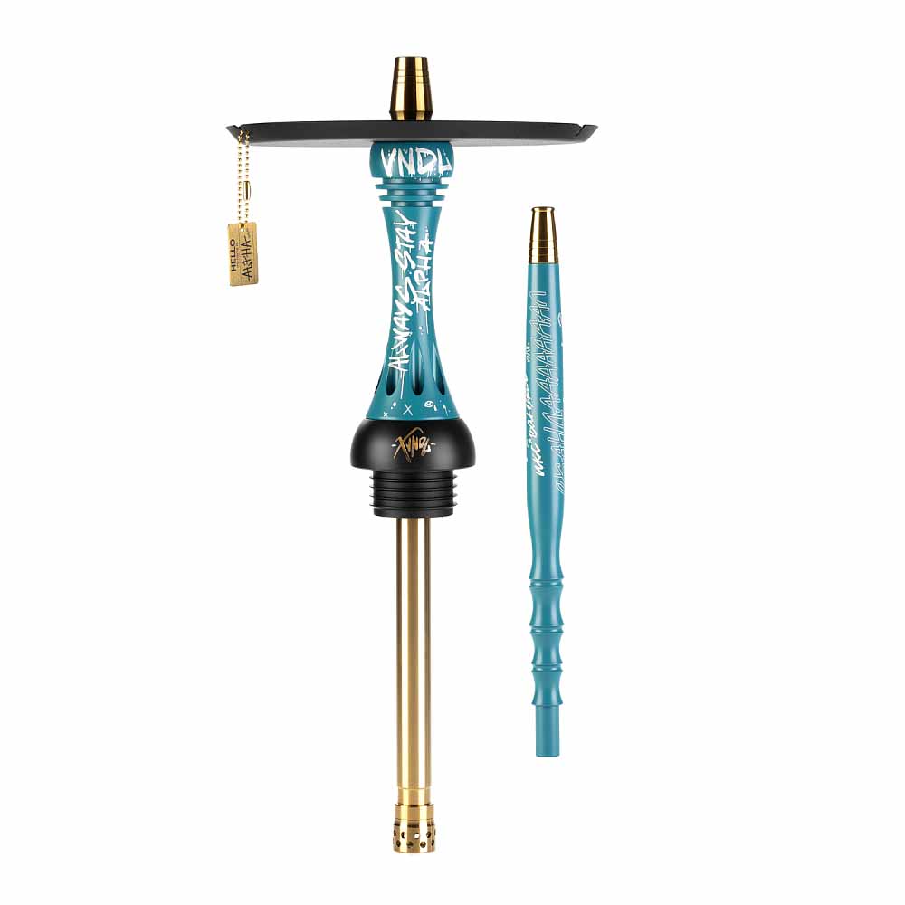 alpha hookah vndl shisha big size rebel in azure color with mouthpiece and alpha ornament