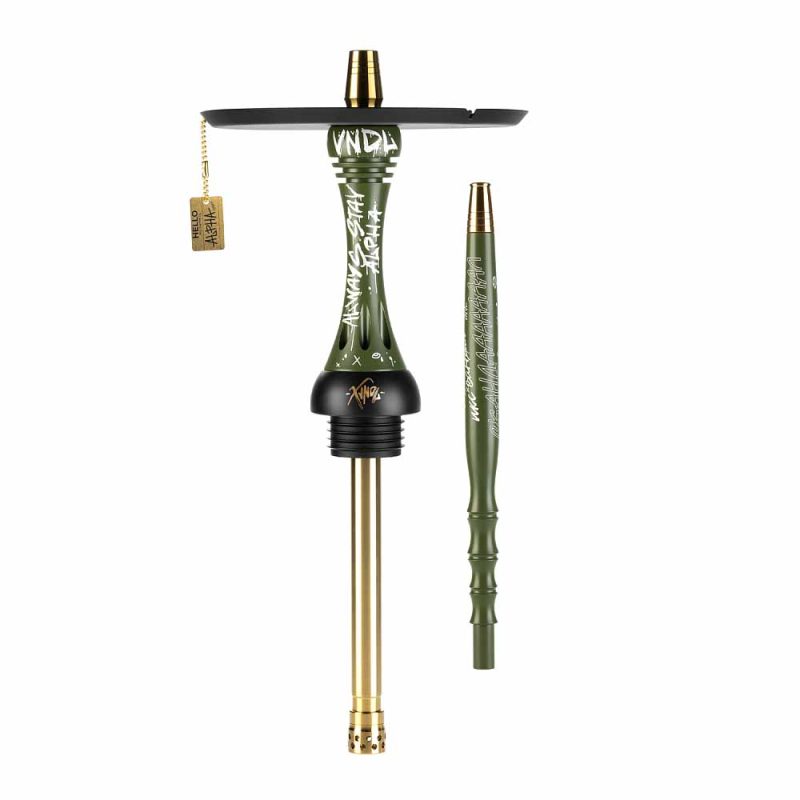alpha hookah vndl shisha big size rebel in olive color with mouthpiece and alpha ornament
